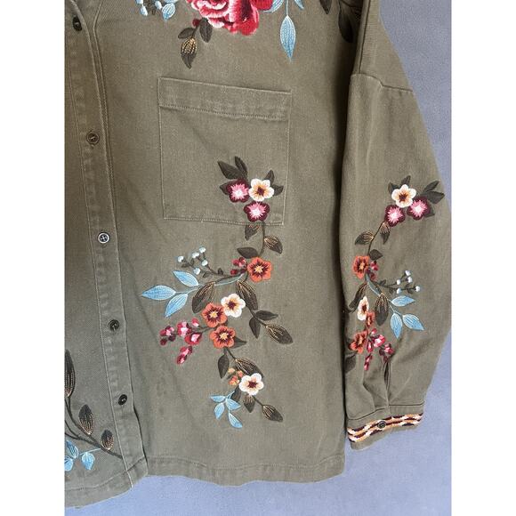 Savanna Jane Jacket Floral Embroidered Womens Sz L Olive Green Boho Western - Picture 8 of 11
